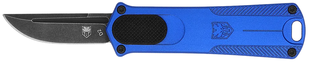CobraTec CALI952BLUDNS California Compliant OTF Knife with D2 Steel Blade and Blue Aluminum Handle