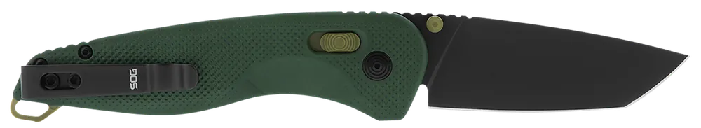 SOG Aegis AT Folding Tanto Knife - 3.13" Black TiNi Cryo D2 Steel Blade, Forest/Moss GRN Handle