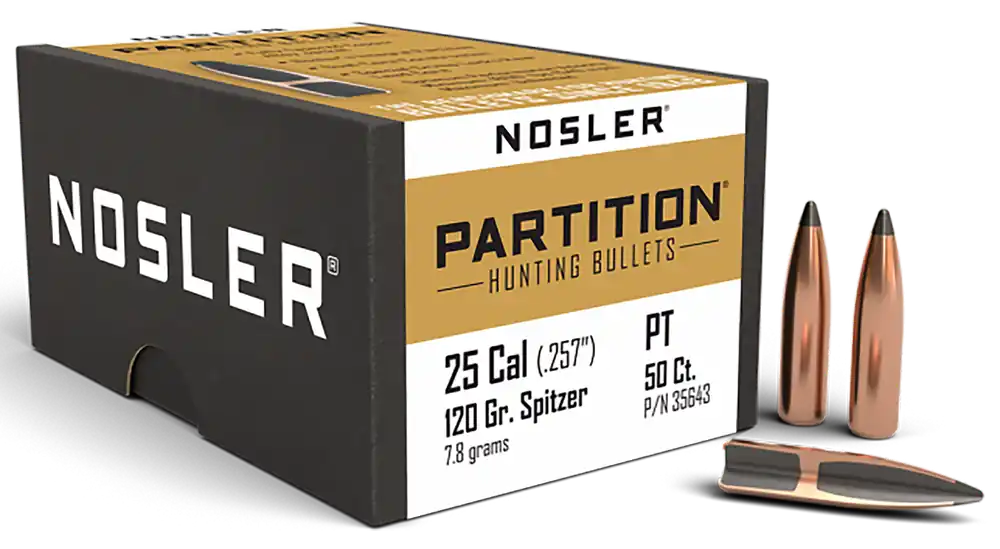 Nosler 35643 Partition 25 Caliber 120 Grain Spitzer Bullets - 50 Count Box