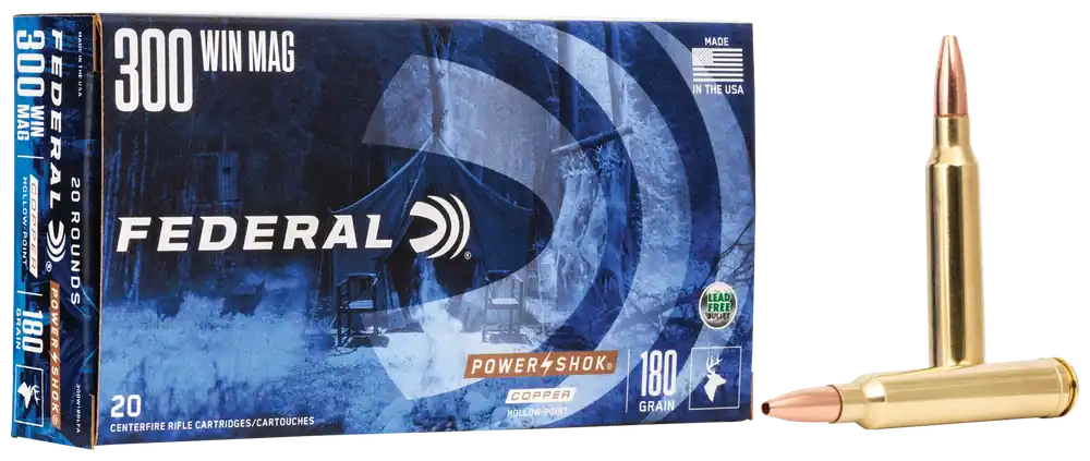 Federal Power-Shok Copper 300 Win Mag 180gr Hollow Point Ammo - 20/Box