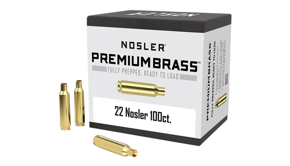 Nosler Premium Unprimed 22 Nosler Rifle Brass Cases - 100 Count Box