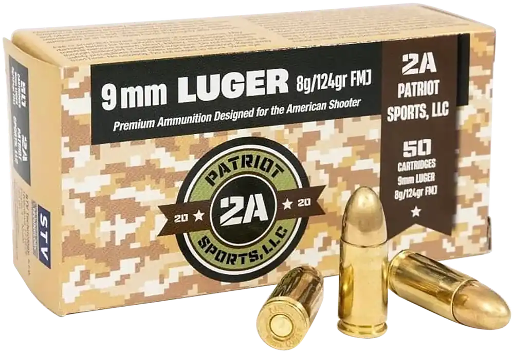PATRIOT SPORTS 9mm Luger 124gr FMJ Ammo - 50 Rounds per Box