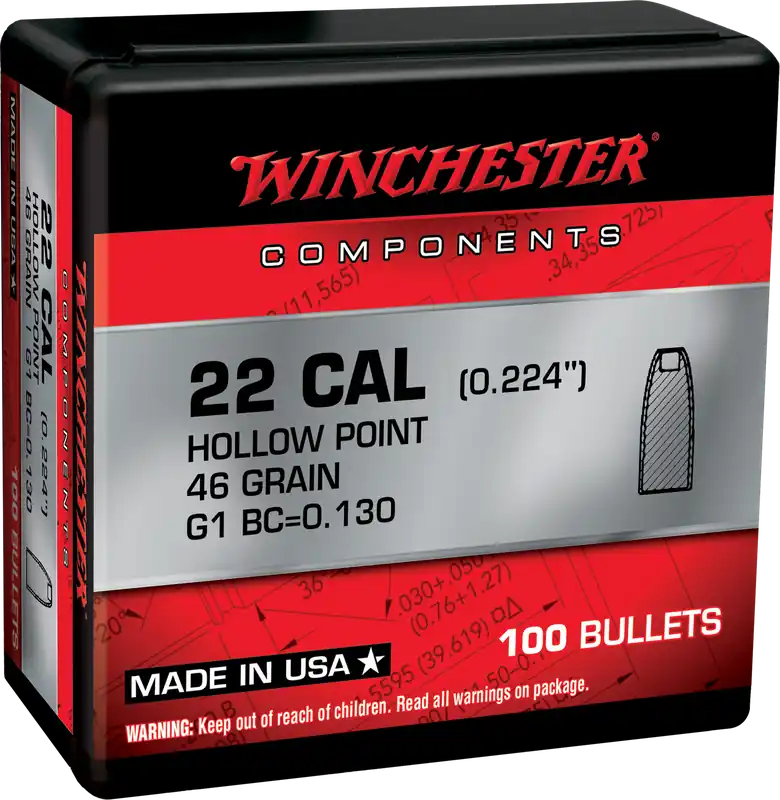 Winchester Ammo WB22HP46X 22 Hornet 46gr HP Bullets - 100/Box, 10/Case