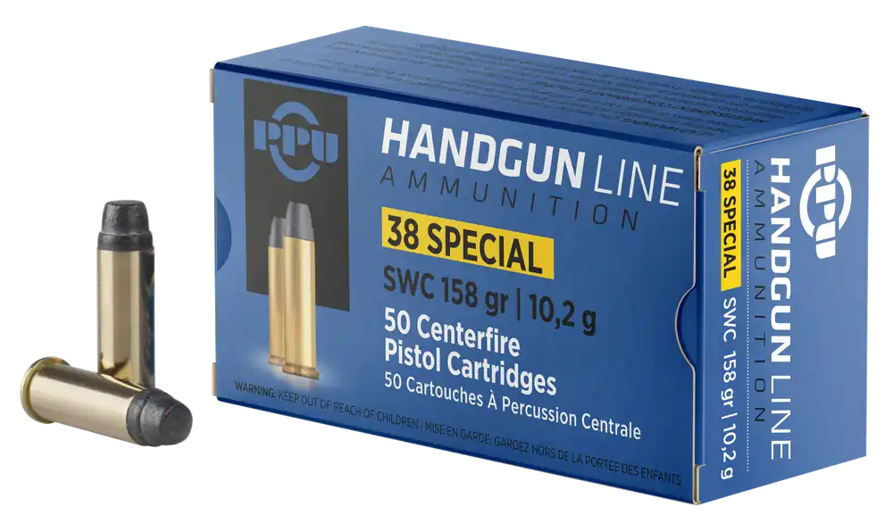 PPU PPH38SS .38 Special 158gr Semi Wadcutter Handgun Ammo - 50 Rounds per Box