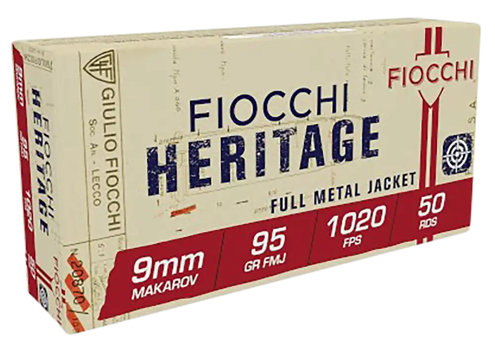 Fiocchi 9mm Makarov 95gr FMJ Heritage Ammo - 50 Rounds/Box, 20 Boxes/Case