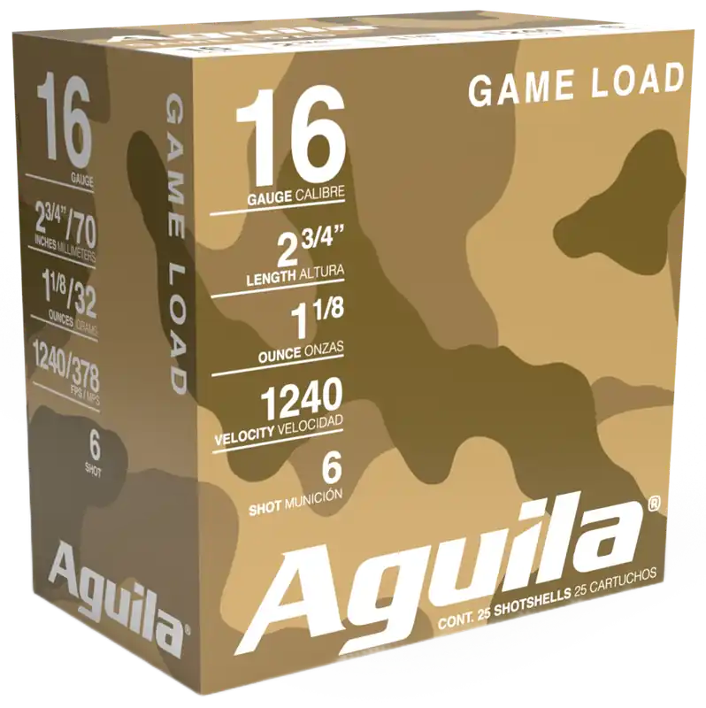 Aguila 16 Gauge Birdshot 6 Shot High Velocity Ammunition - 25 Rounds Per Box
