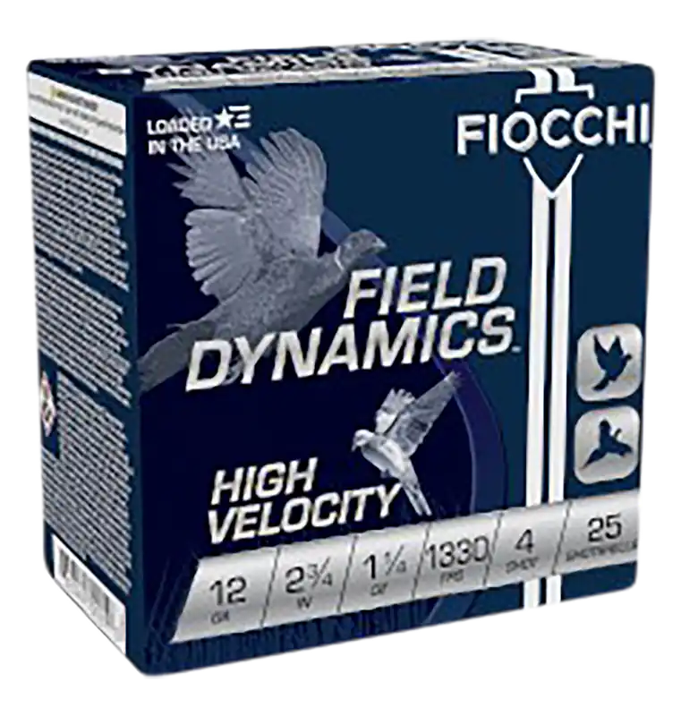 Fiocchi Field Dynamics 12 Gauge High Velocity 4 Shot Ammo - 25 Rounds per Box