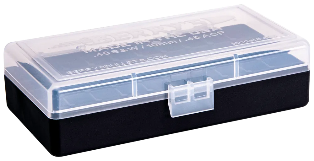 Berry's 50-Round Ammo Box for 40S&W/45ACP - Clear/Black Polypropylene
