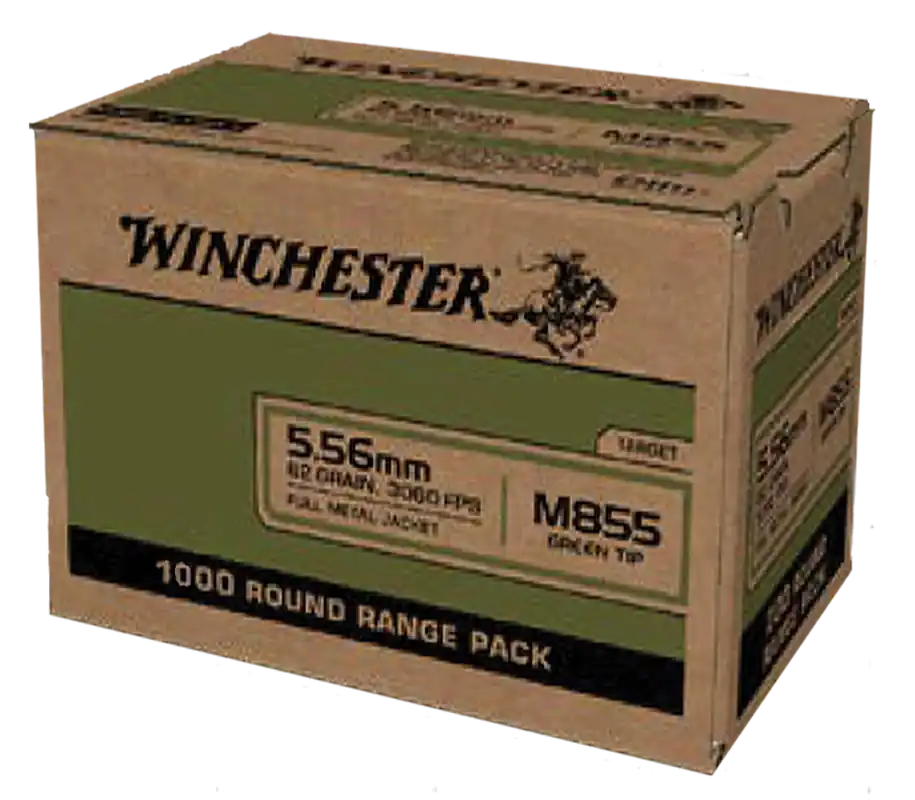 Winchester Ammo M855 Green Tip 5.56x45mm NATO 62gr FMJ - 1000 Rounds per Case