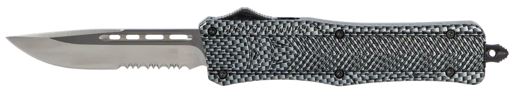 CobraTec Knives MSCFTK1MDS CTK-1 Medium 3" OTF Drop Point Part Serrated D2 Steel Blade/ Carbon Fiber Aluminum Handle Features Glass Breaker Includes Pocket Clip