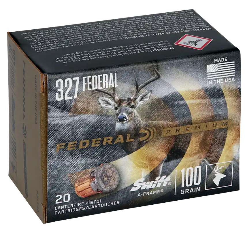 Federal Premium .327 Federal Magnum 100gr Swift A-Frame, 20 Rounds per Box, 10 Boxes per Case