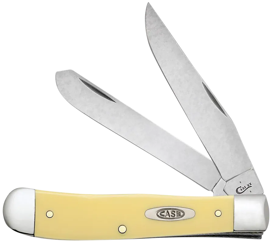 Case 30114 Trapper Folding Knife with Clip Point and Spey Blades, Mirror Polished Carbon Steel, Smooth Yellow Synthetic Handle