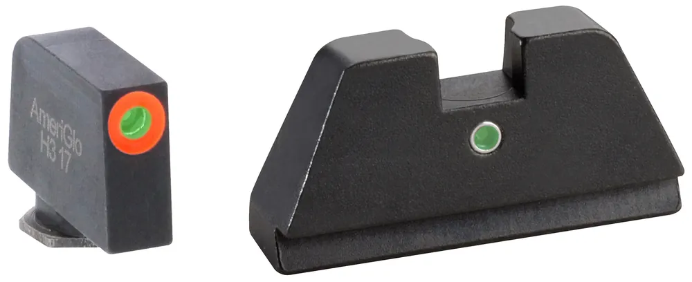 AmeriGlo GL291 Optic Compatible Glock Sight Set - XL Tall Green Tritium with Orange Outline Front & Green Tritium Rear