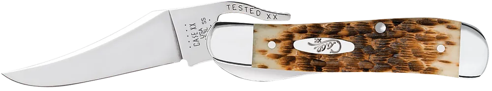 Case 0260 RussLock Folding Knife with Amber Bone Handle and Mirror Polished Blade