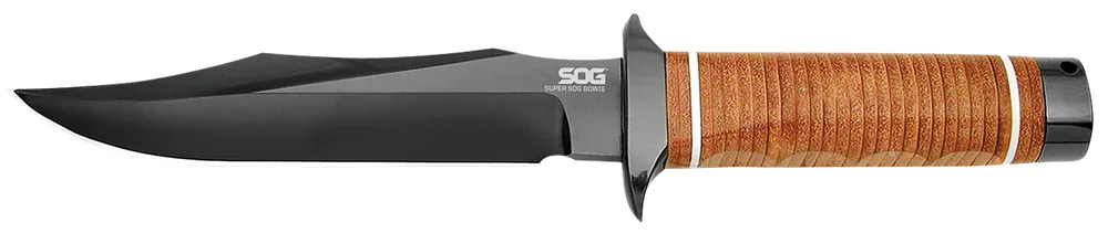 SOG Super Bowie 7.5" Fixed Blade Knife with Leather Handle and Sheath