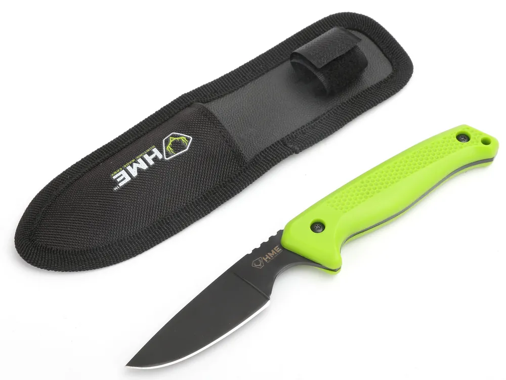 HME KNFBCK 2.50" Fixed Blade Caper with Green TPR Handle and Sheath