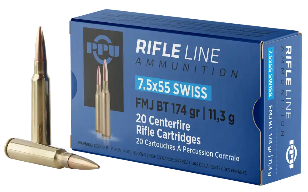 PPU PP7SF 7.5x55mm Swiss 174gr FMJ BT Rifle Ammo - 20/Box, 10/Case