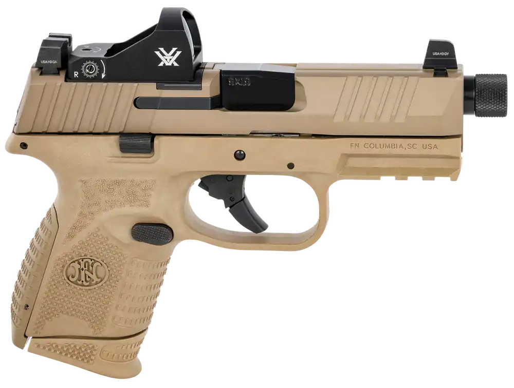 FN 66100797 509 Compact Tactical 9mm, 4.32" Threaded Barrel, FDE Frame, Optic Cut Slide, Viper Red Dot