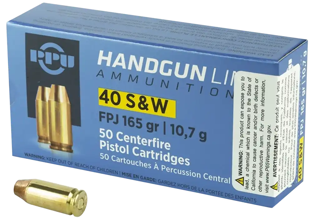 PPU PPH40F 40S&W 165gr FPJ Handgun Ammo - 50 Rounds/Box, 10 Boxes/Case