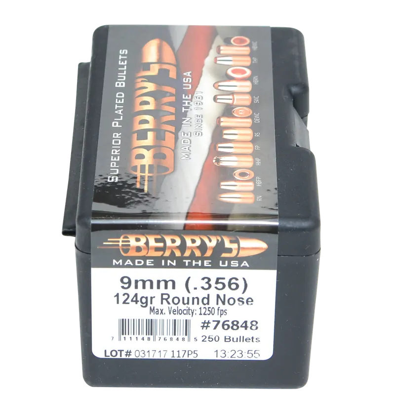 Berry's Superior 9mm 124gr RN Bullets - 250 Count Box