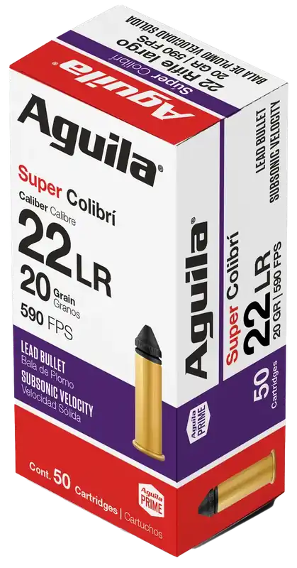 Aguila Super Colibri 22LR Subsonic Rimfire Ammo - 20gr, 50 Rounds per Box