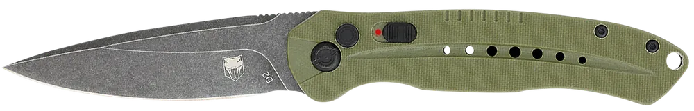 CobraTec Diablo Auto Knife: 3.50" Black Stonewashed D2 Blade, OD Green G10 Handle