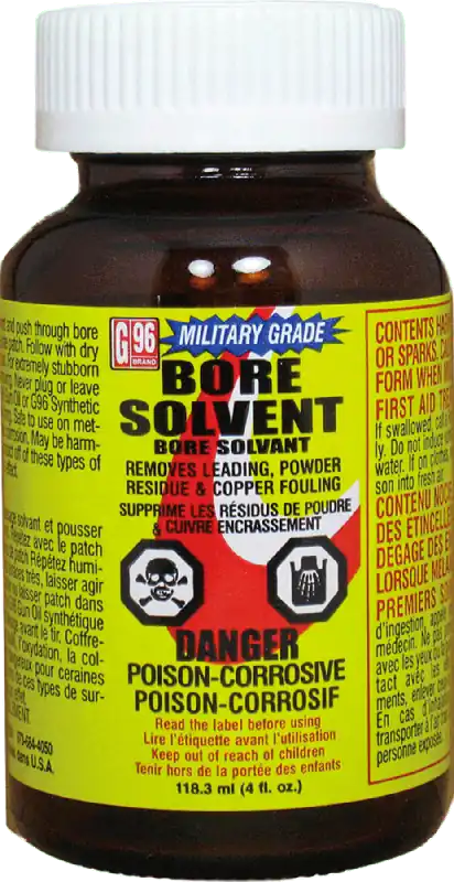 G96 1108 Bore Solvent: 4 oz Military Grade Cleaner for Powder, Lead, and Plastic Fouling