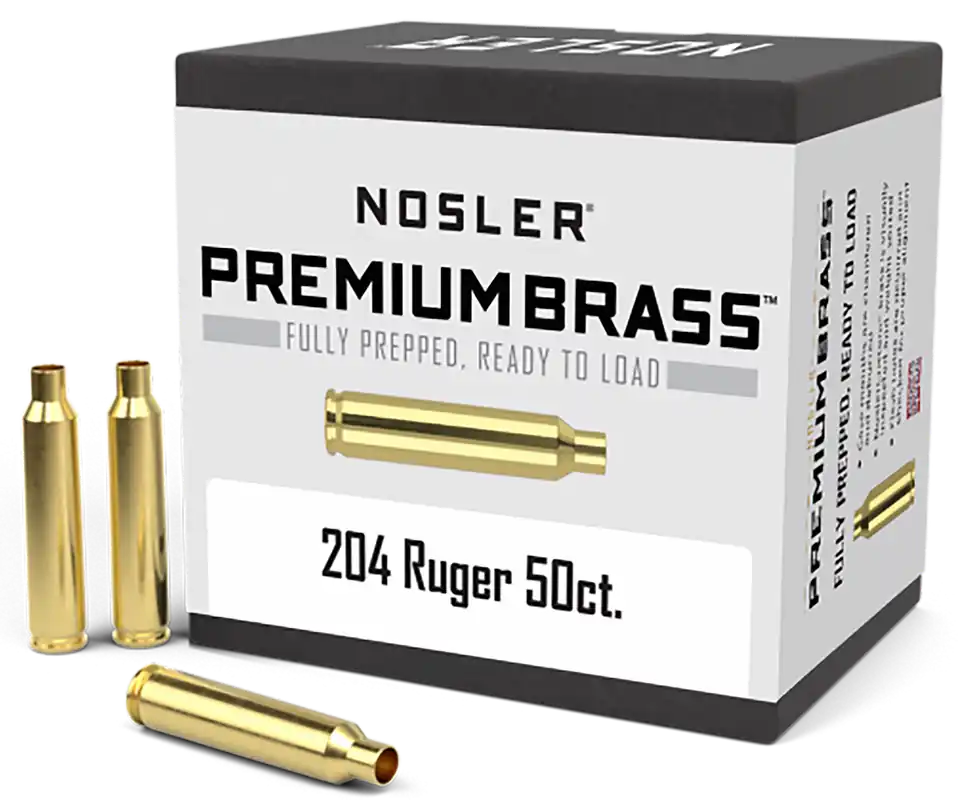 Nosler Premium 204 Ruger Unprimed Rifle Brass - 50 Count Box