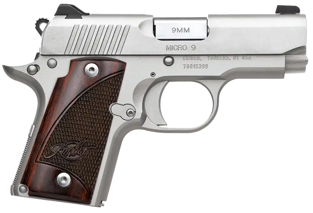Kimber Micro 9 9mm Luger Pistol with Satin Silver Finish and Rosewood Grip