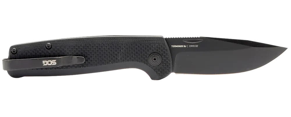 SOG Terminus SJ Folding Knife with 2.90" Stonewashed D2 Blade and Blackout G10 Handle