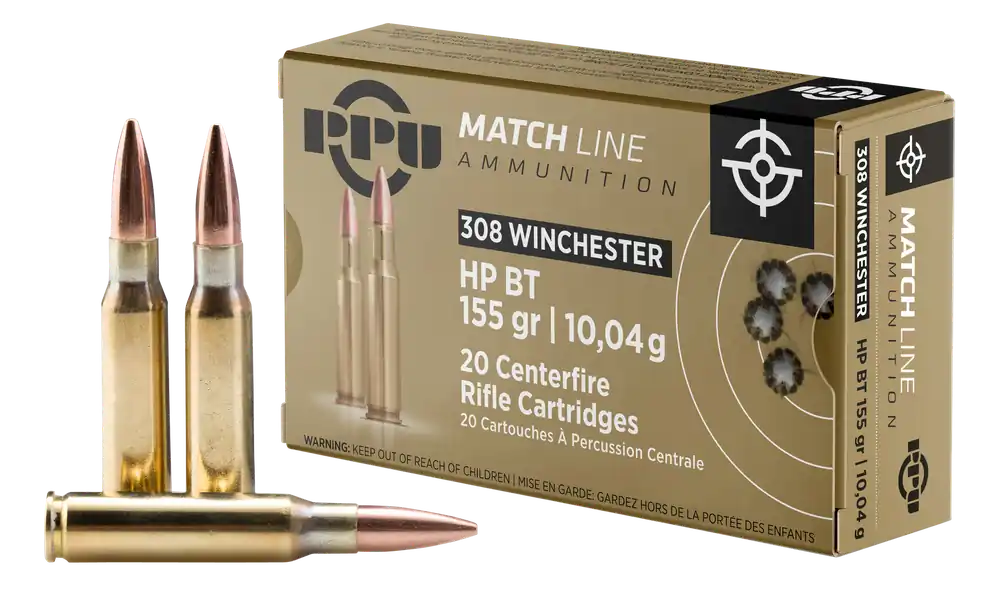 PPU PPM3081 308Win 155gr HPBT Ammo 20/Box