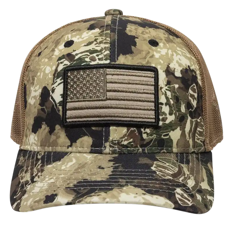 USA Flag Veil Whitetail/Brown Snapback Cap - Adjustable OSFA Structured