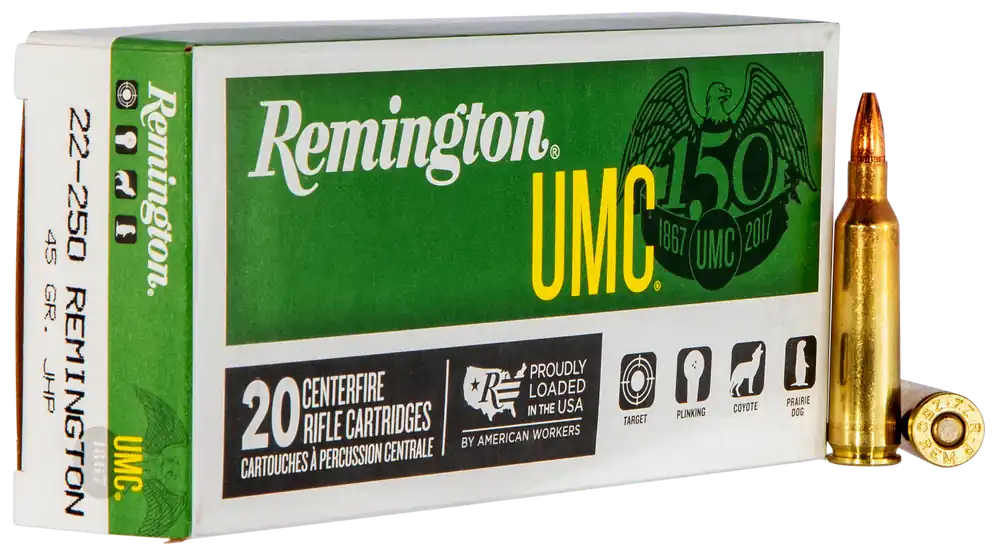 Remington UMC 22-250 Rem 45gr JHP Ammo - 20 Rounds per Box