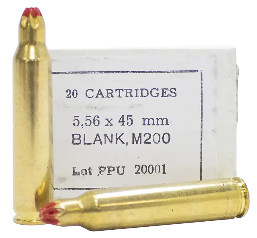 PPU PPB556 5.56x45mm NATO Blank Ammo - 20 Rounds/Box, 100 Rounds/Case