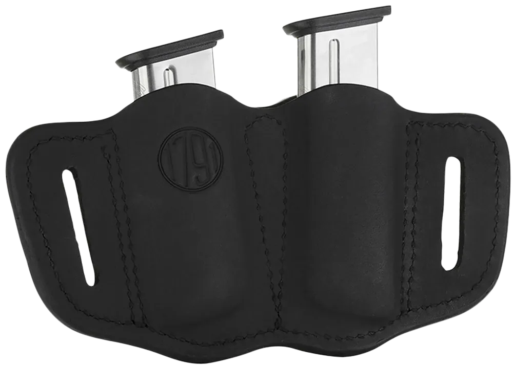 1791 Gunleather Double Mag Holster Stealth Black Leather for Single Stack Ambidextrous