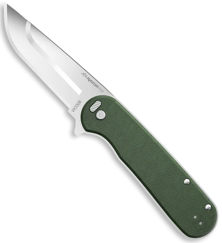 Outdoor Edge Razor VX3 EDC Folding Knife with Green Micarta Handle and Satin 420J2 Blade