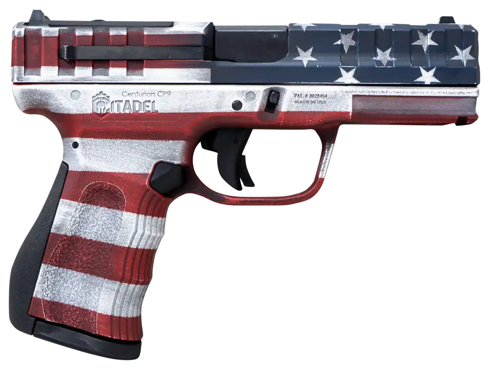 Citadel Centurion CP9 9mm Luger Pistol with American Flag Cerakote and Matching Ammo Can