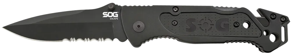SOG Escape Folding Knife with Part Serrated Blade and Belt Clip