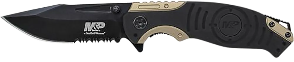 Smith & Wesson SWP13BSCP M&P 3.50" Folding Knife with Part Serrated Blade and Black & Tan Handle
