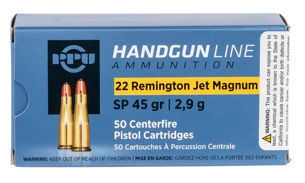 PPU PPH22RJ 22 Remington Jet Magnum 45gr Soft Point Handgun Ammo - 50 Rounds Per Box, 10 Boxes Per Case