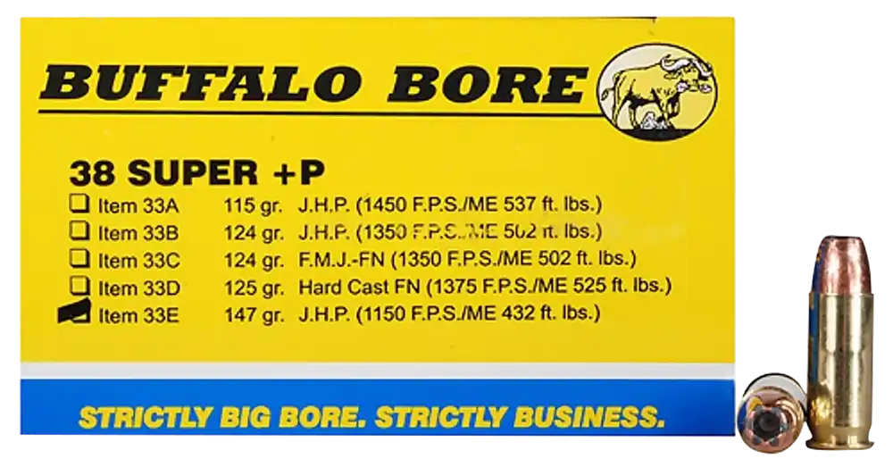 Buffalo Bore 38Super +P 147gr JHP Personal Defense Ammo - 20/Box