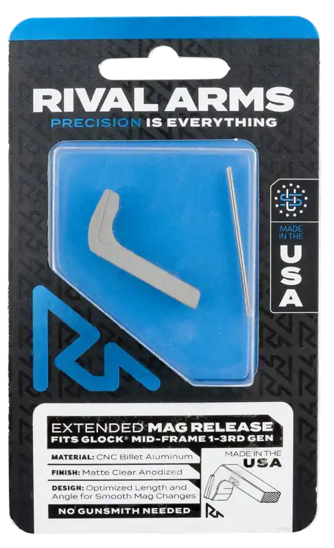 Extended Silver Aluminum Magazine Release for Glock Gen3 (Excluding 21SF) - Rival Arms RA72G001D