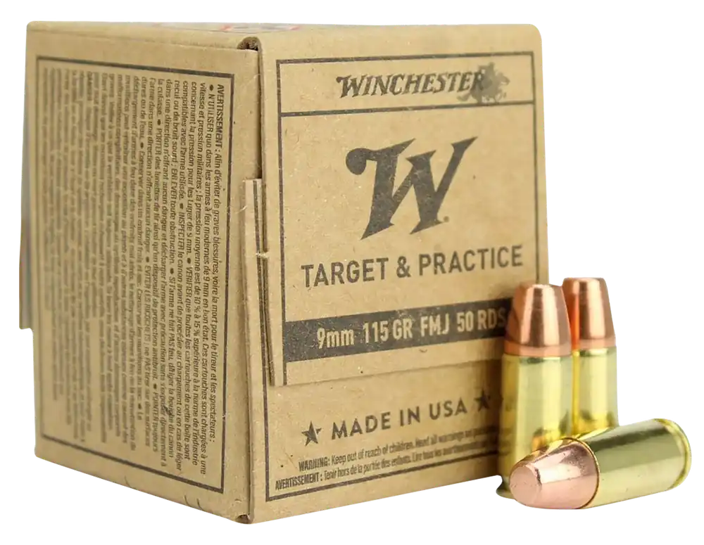 Winchester USA 9mm Luger 115gr FMJ Ammo - 50 Rounds per Box