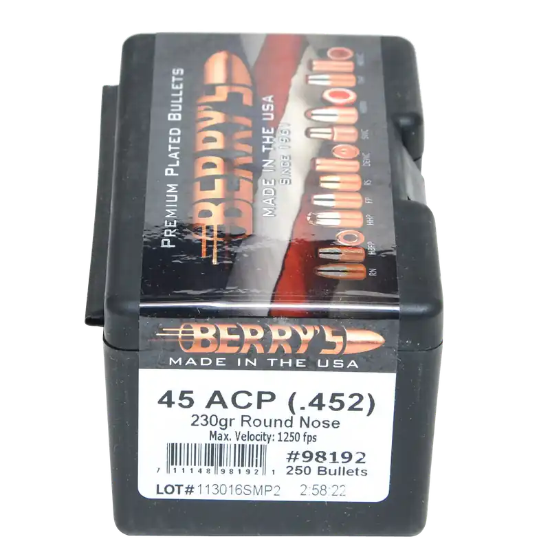 Berry's Superior 45Cal 230gr RN Pistol Bullets - 250 Count Box