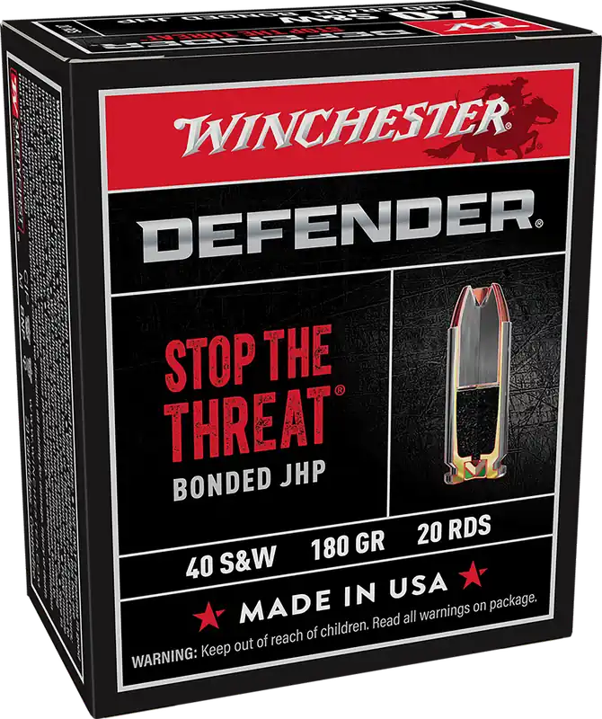 Winchester Defender .40 S&W 180gr Bonded JHP Ammo - 20 Rounds Per Box