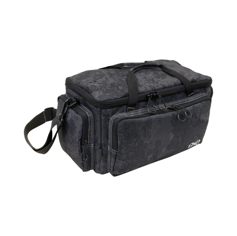 Midnight Range Bag in Blackout Camo with Adjustable Strap and Zippered Pockets