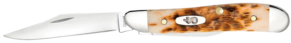 Case 00045 Peanut Folding Knife with Amber Jigged Bone Handle and Mirror Polished Tru-Sharp Blades
