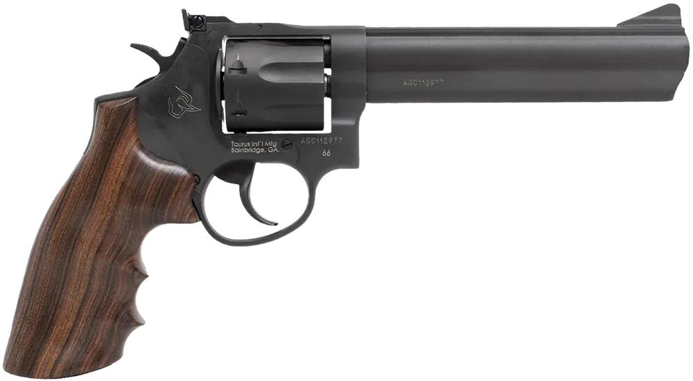 Taurus 2-660061-HWD1 66 Medium 357 Mag/38 Special +P Revolver with 6" Matte Black Finish and Wood Grip