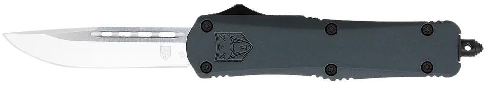CobraTec FS-3 Medium OTF Knife with 3" D2 Steel Drop Point Blade and Gray Aluminum Handle