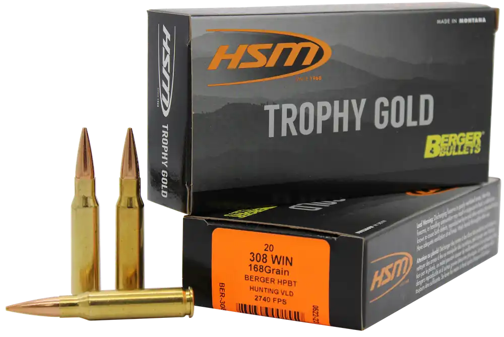 HSM 308 Win 168 gr Berger VLD Match Trophy Gold Ammo - 20/Box